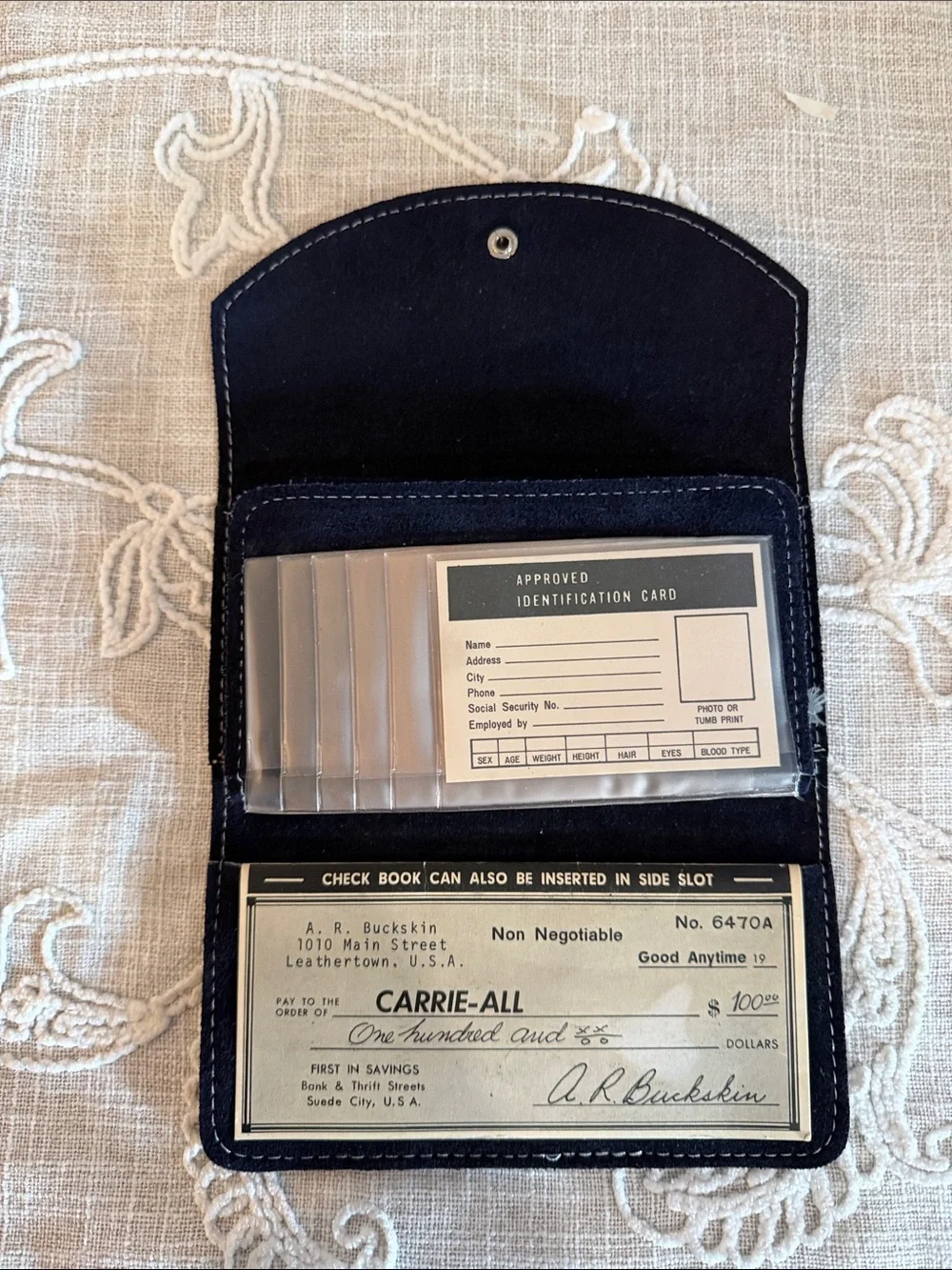 A. R. Buckskin Black Suede Envelope  Checkbook Wallet